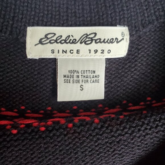 EDDIE BAUER Women's Fair Isle Sweater Red Black & White Fisherman Ski Cabin S - Picture 5 of 7